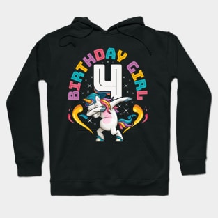 Dabbing Unicorn Birthday Girl 4 Years Old Hoodie